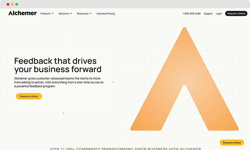 The homepage of Alchemer