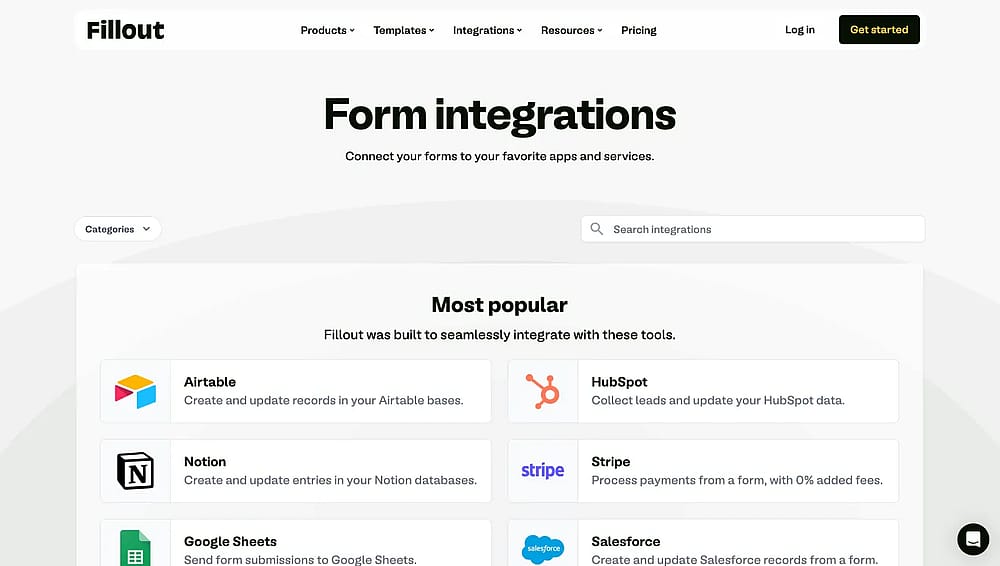 Integrations of Fillout