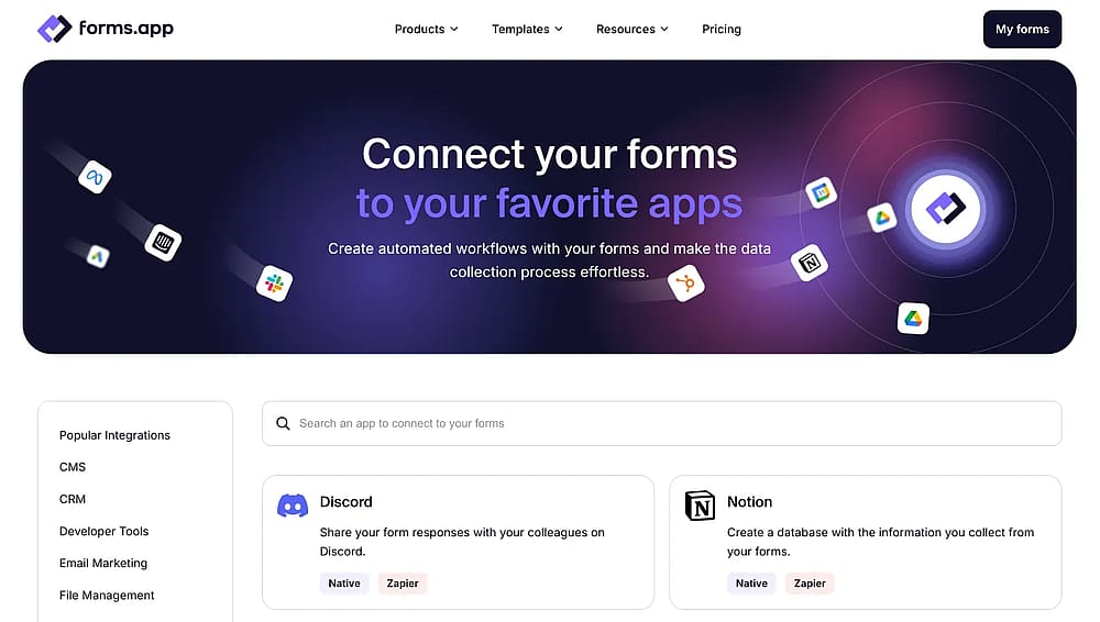 Integrations of forms.app