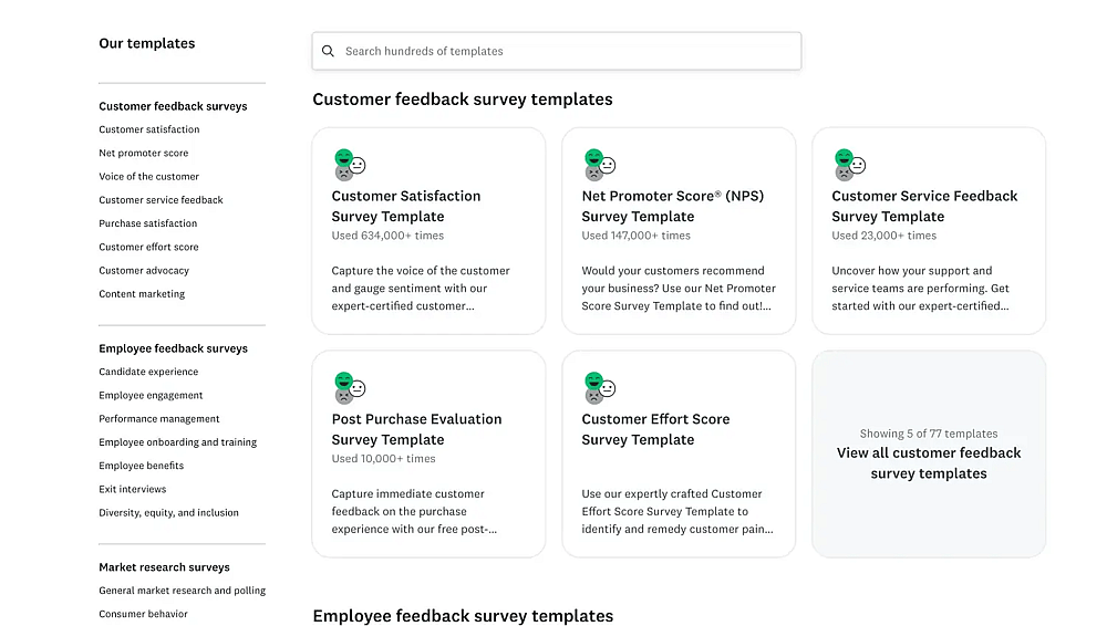 Galería de plantillas de SurveyMonkey