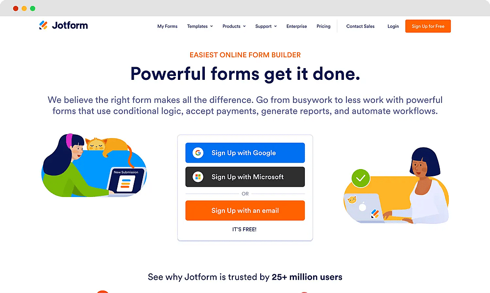 The homepage of Jotform