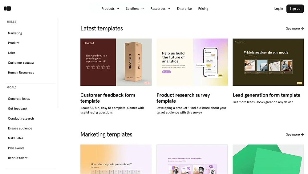 Template gallery of Typeform