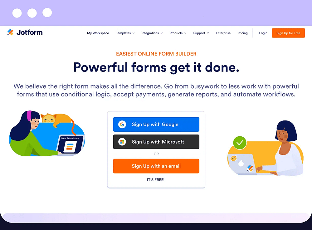 The homepage of Jotform