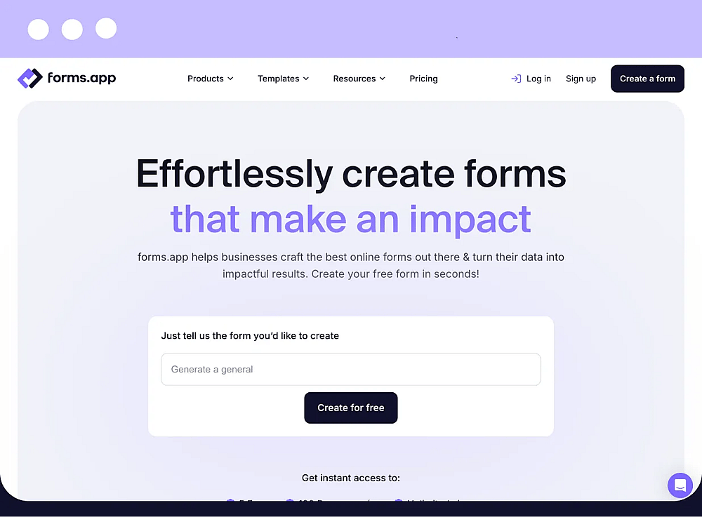 The homepage of forms.app