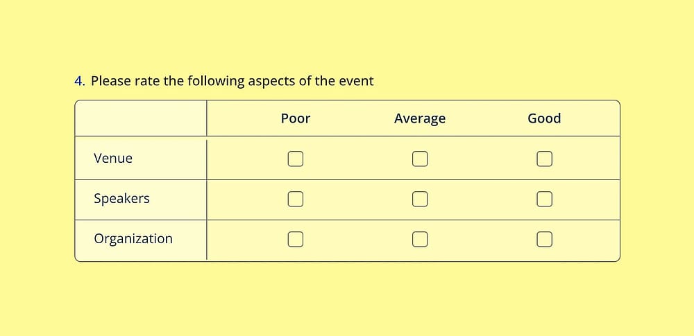 Use the ‘Selection Matrix’ to create a scale question