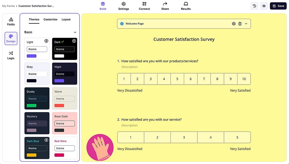 Check the customization options by opening the ‘Design’ tab