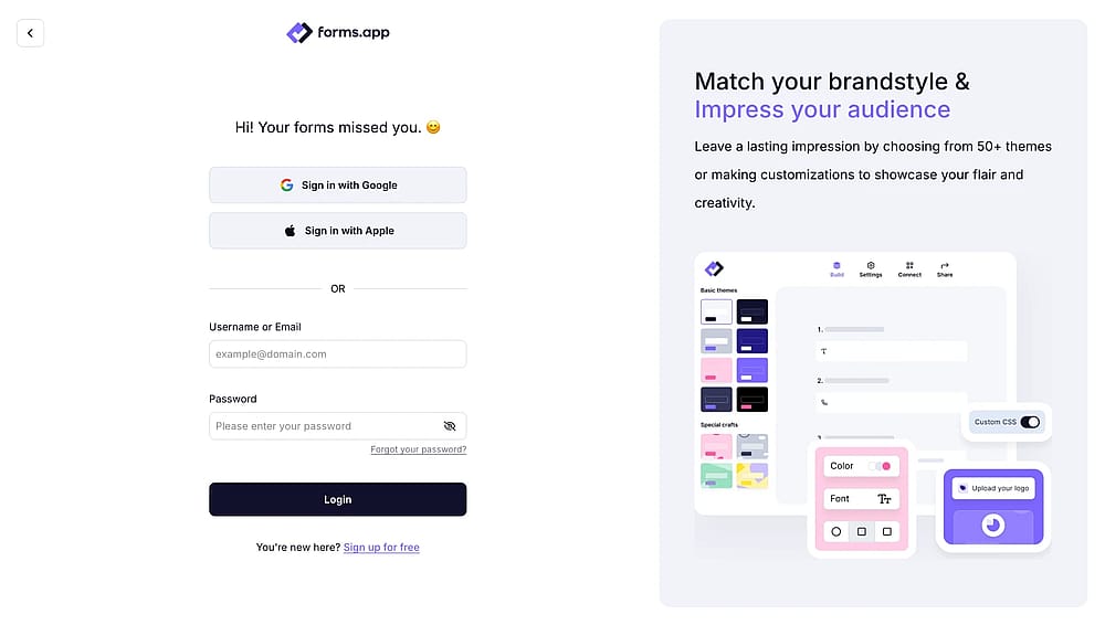 Abra su cuenta de forms.app