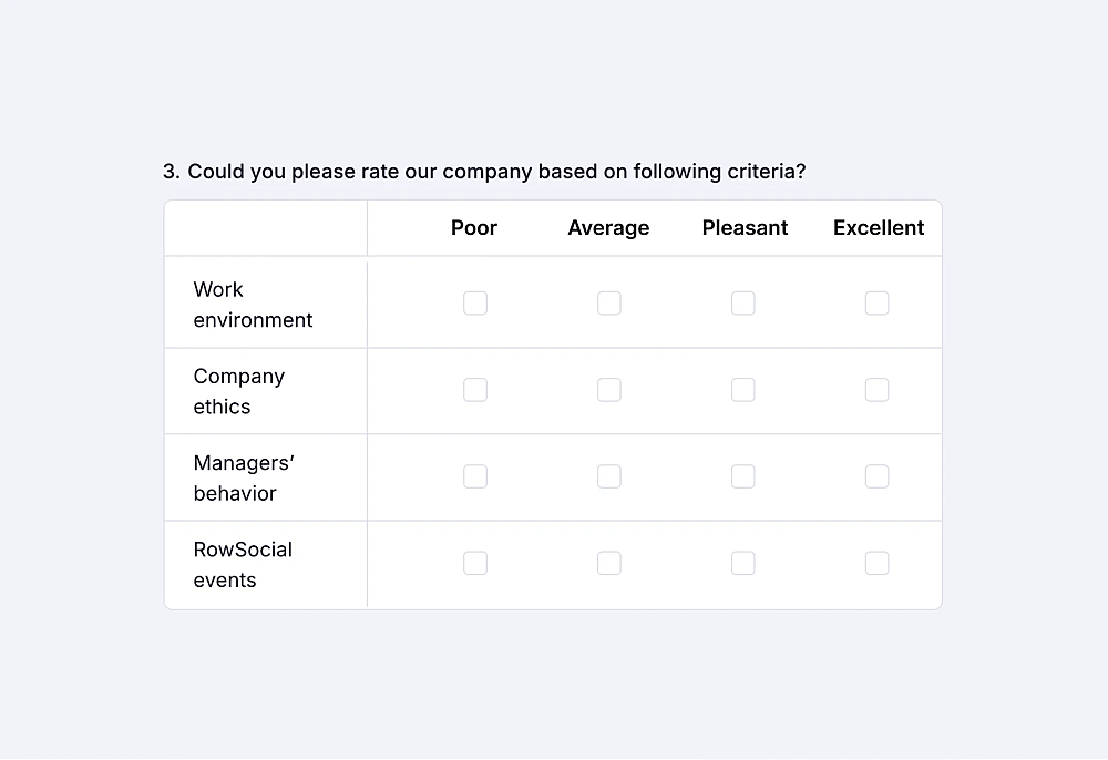 A selection matrix question example