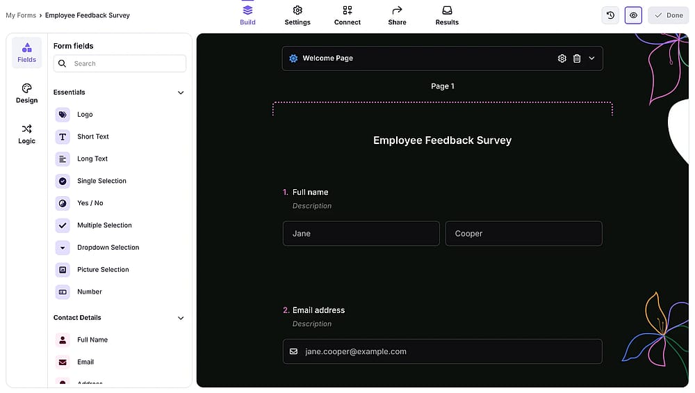 Preview icon on forms.app’s form editor