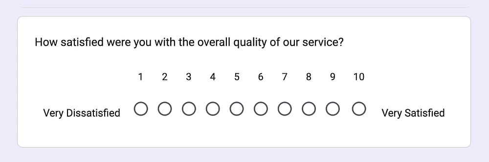 A linear scale question example from Google Forms