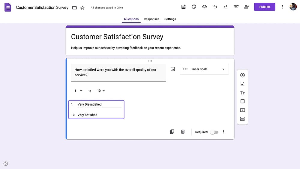 Adding labels to a linear scale question in a Google Form