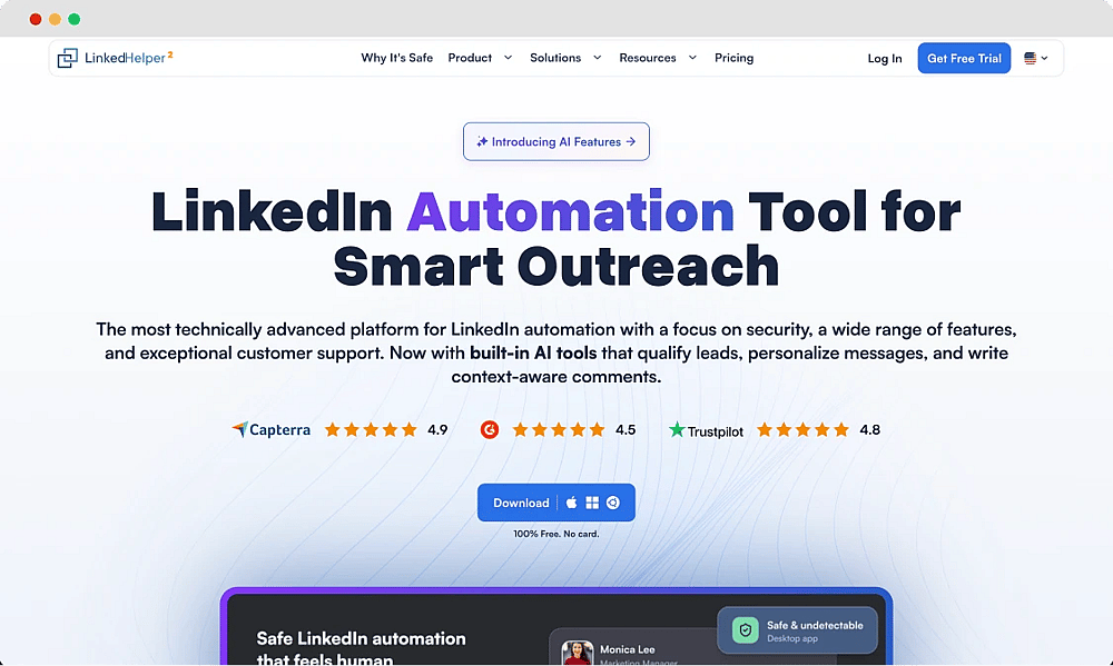 The homepage of Linked Helper