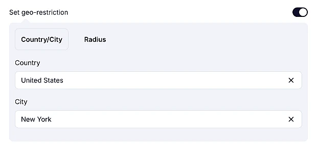 An image showing an option of selecting a Country/City for the geo-restriction
