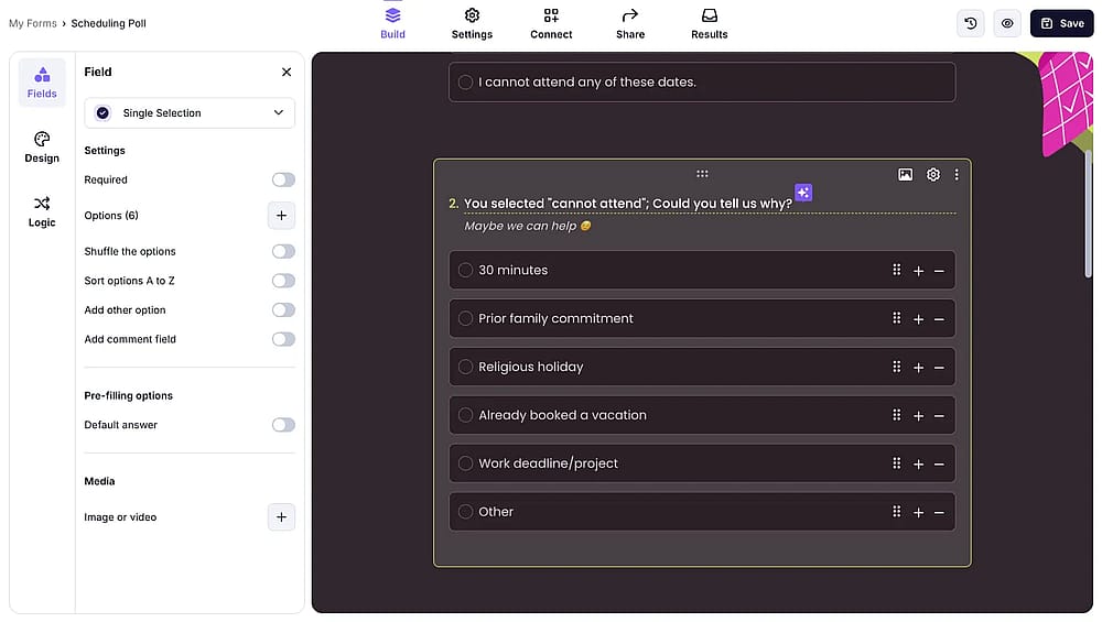 Add your poll questions