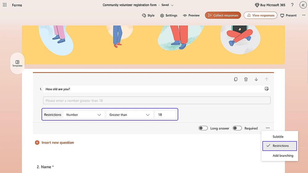 Adicionar restrições para perguntas cruciais