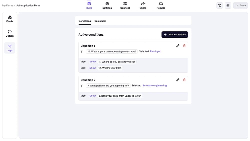 Fortgeschrittene Logik von forms.app