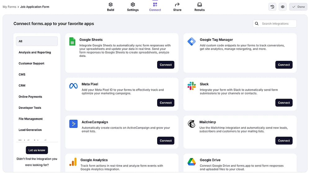 Verbinden Sie Ihr Formular mit anderen Apps