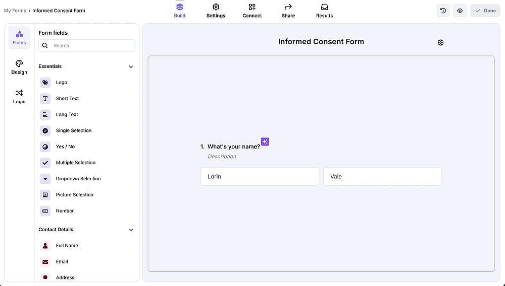 Espace de travail de forms.app
