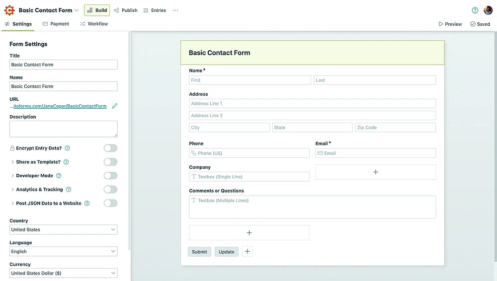 Workspace of Cognito Forms
