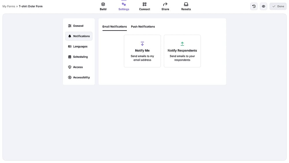 Die Formularbenachrichtigungseinstellungen auf forms.app