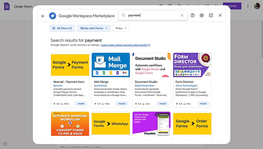 Google Forms Zahlungs-Add-Ons