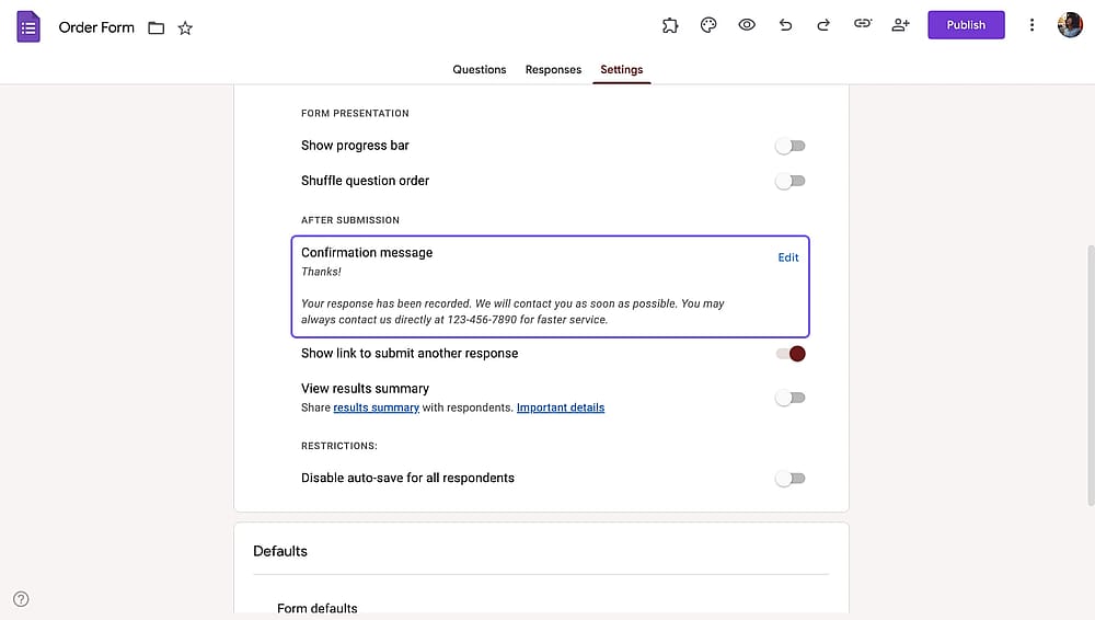 Hinzufügen von Zahlungslinks zur Bestätigungsnachricht von Google Forms