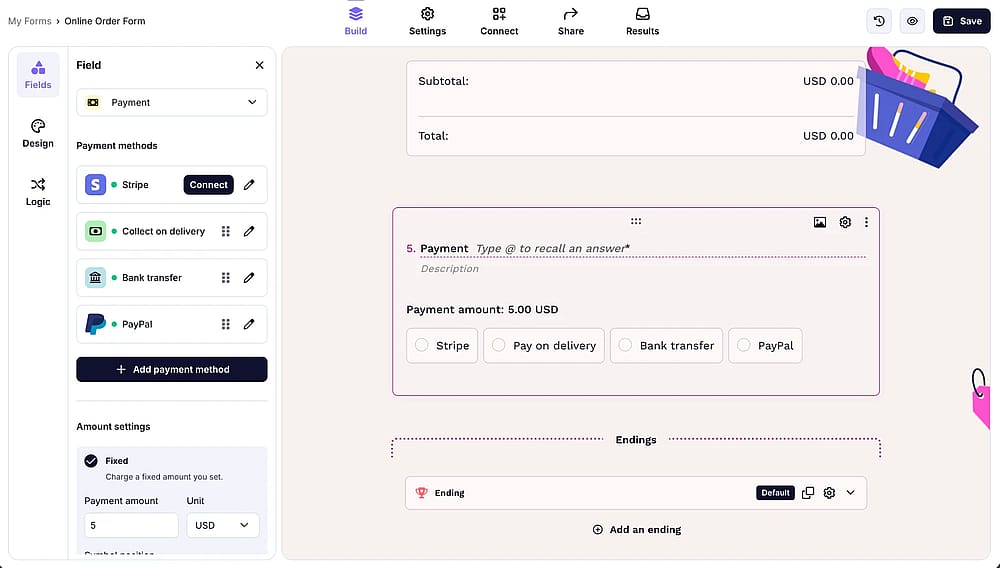 An image showing the options you can edit once you access the “Payment field” settings area
