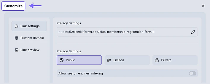 An image highlighting the Customize button in the Share tab