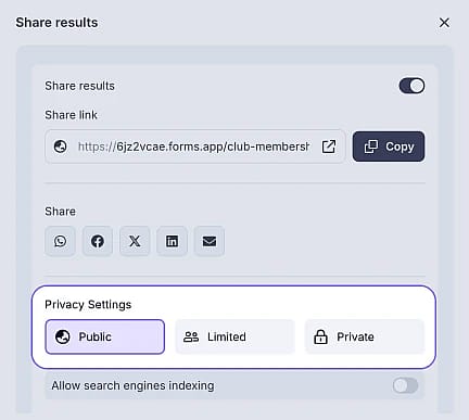 An image showing where the results’ privacy settings are located and what options you have