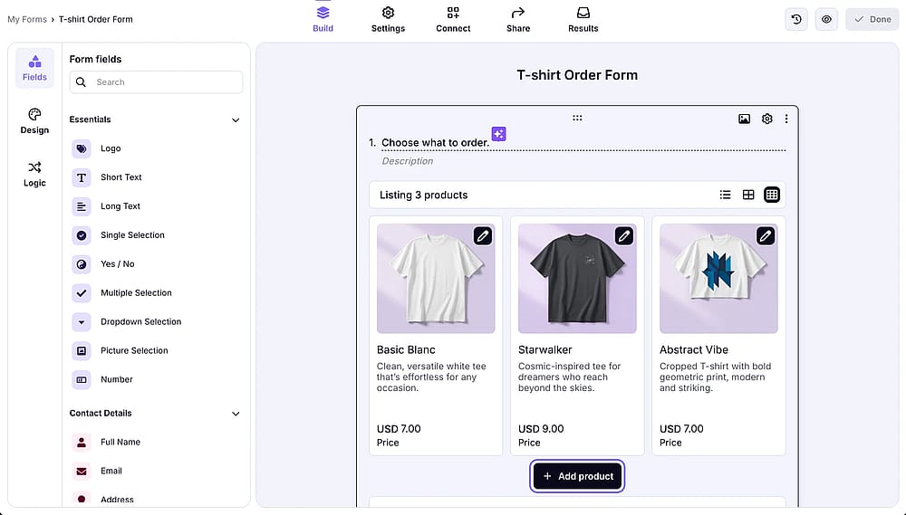 An image showing how you can add new items to your product list