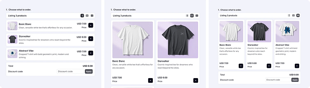 An image showing the different product display layouts