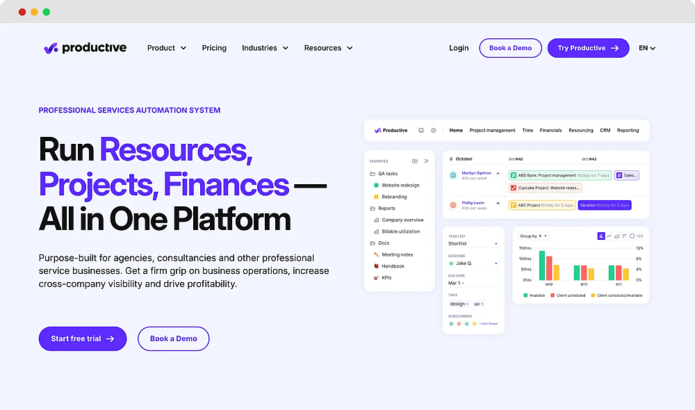The homepage of Productive
