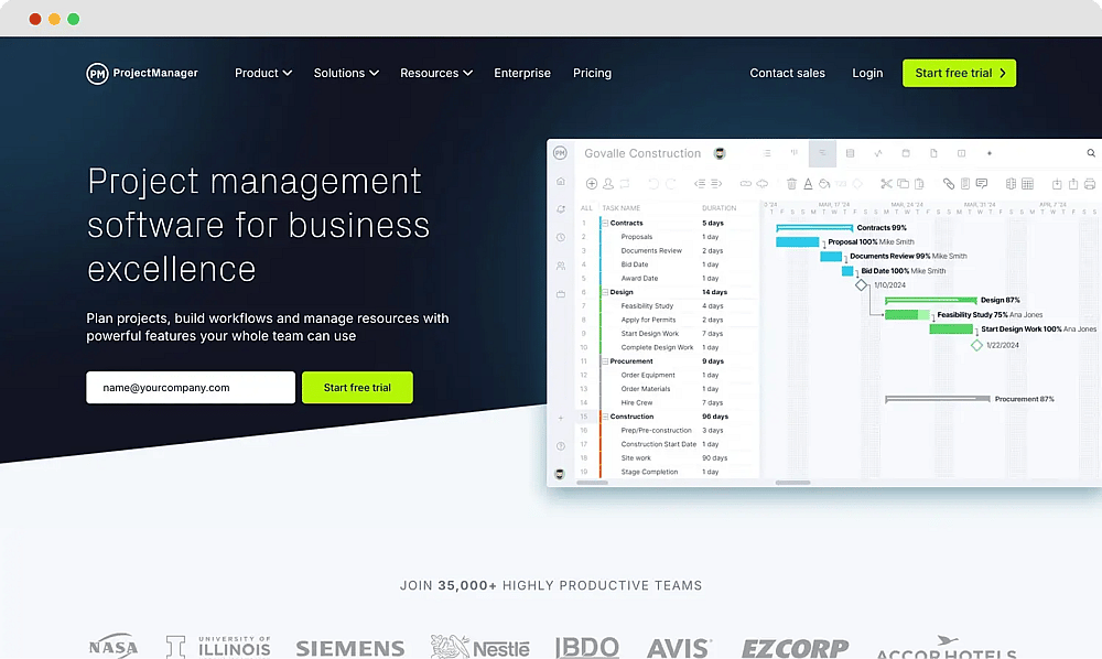Die Homepage von ProjectManager