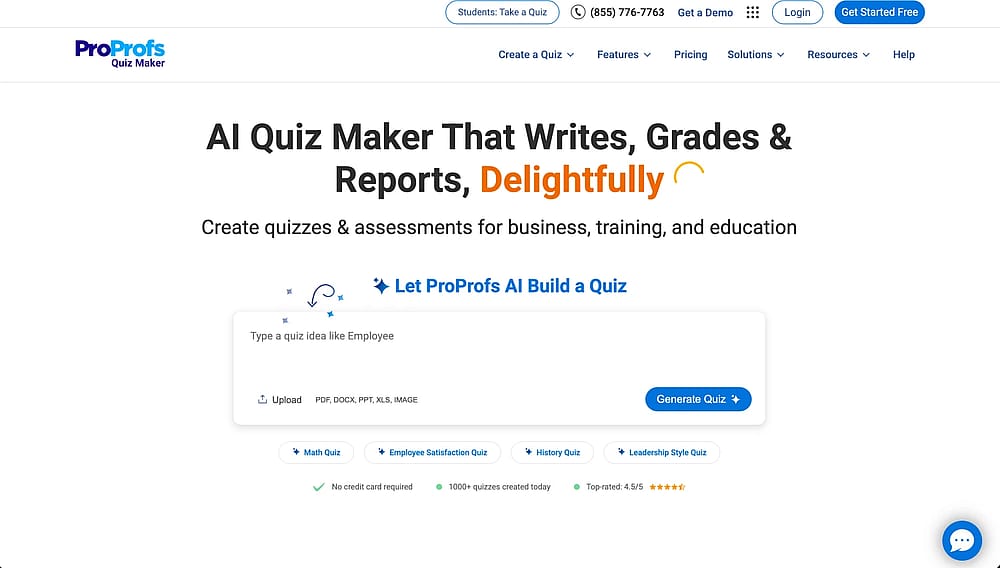 Workspace of ProProfs Quiz Maker