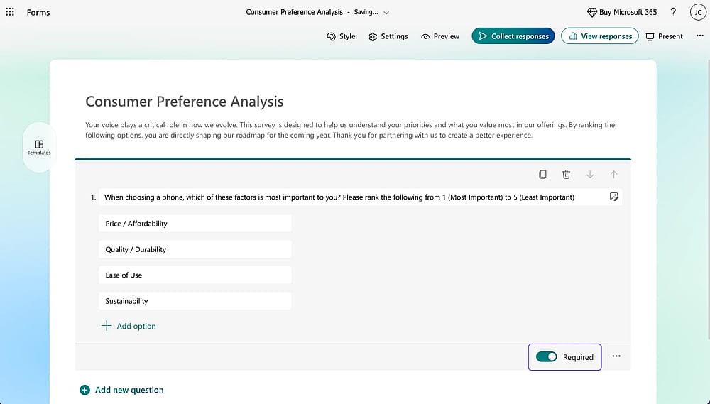 Type your own ranking question