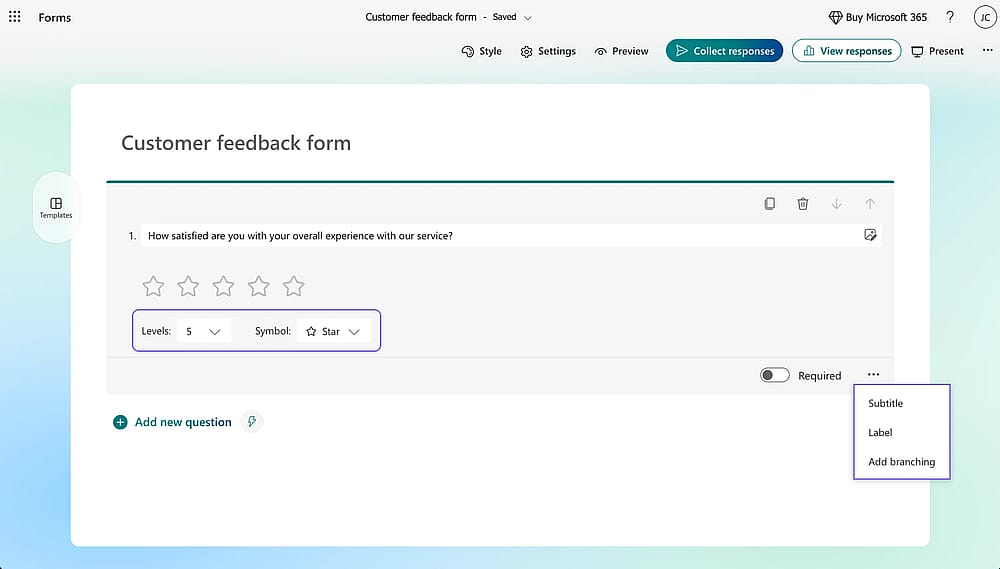 Set ‘Levels’ and choose a ‘Symbol’ for your question