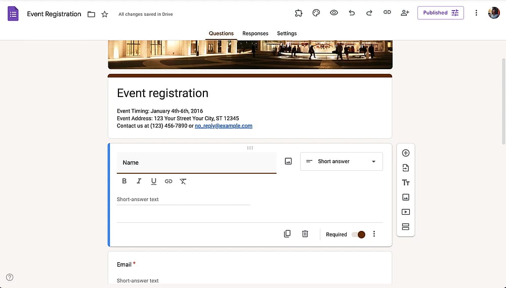 Ajouter des questions à votre formulaire d'inscription sur Google Forms