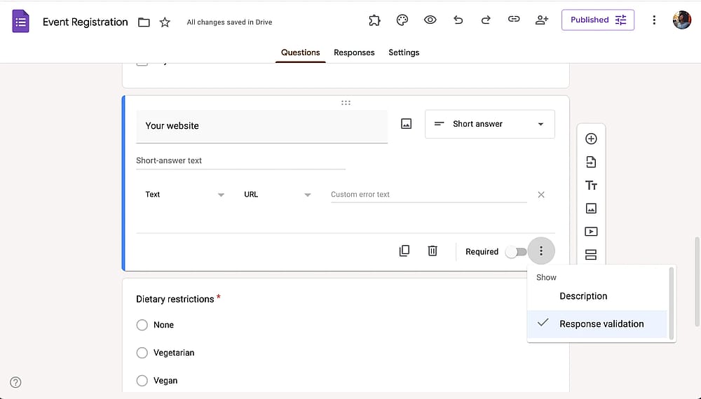 Configurer la validation des réponses