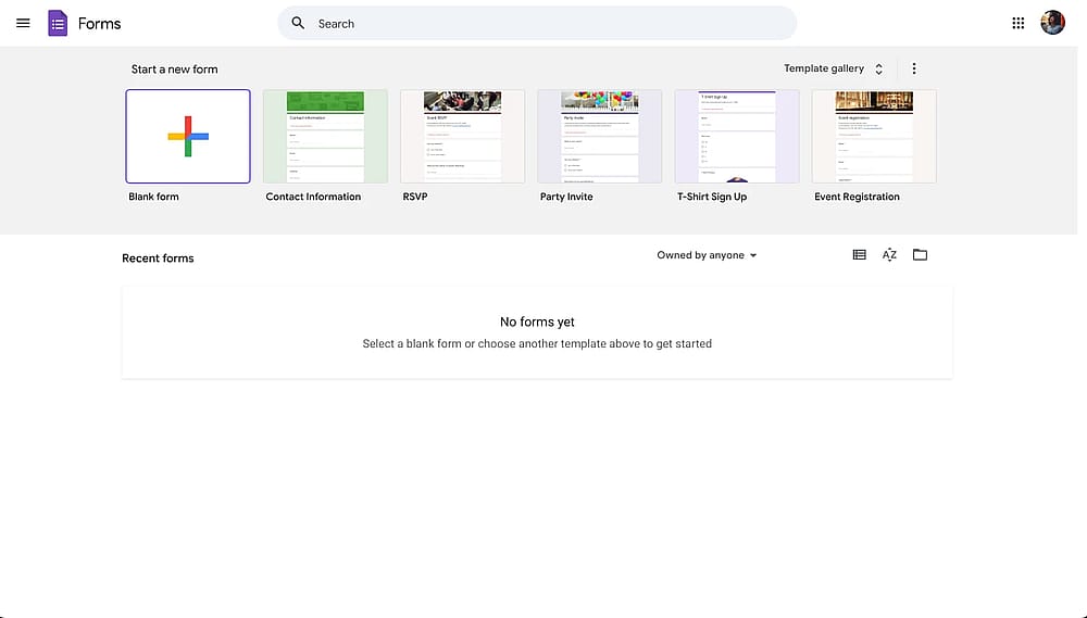 Google Forms dashboard