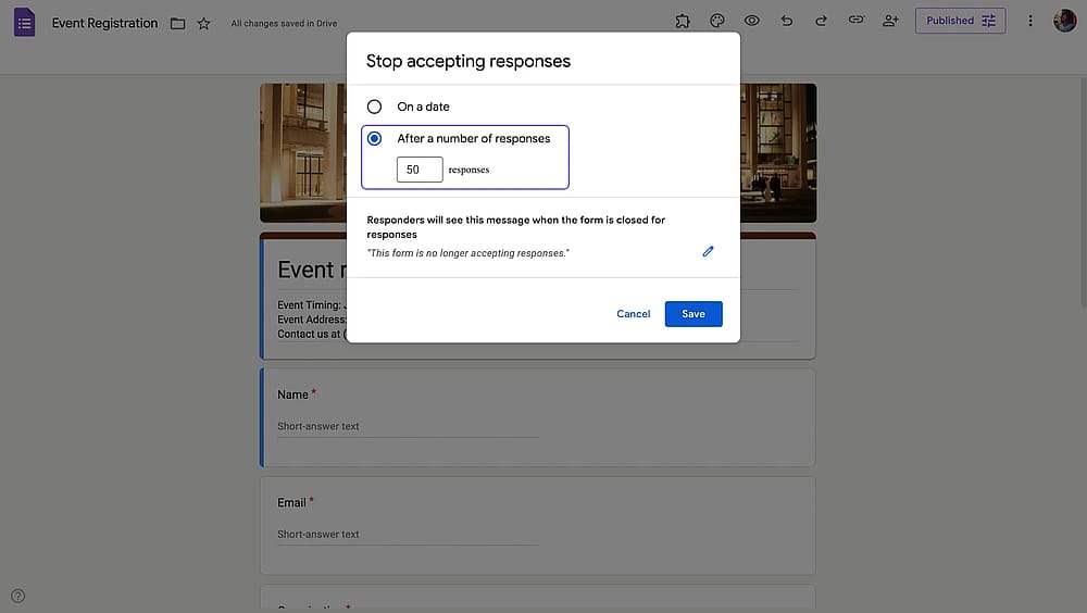 Entering a number for the maximum number of responses