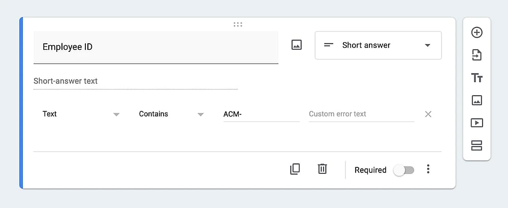 Setting validation rules in Google Forms
