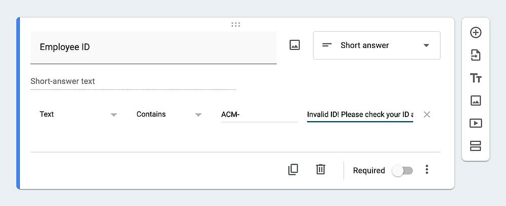 Entering custom validation error message
