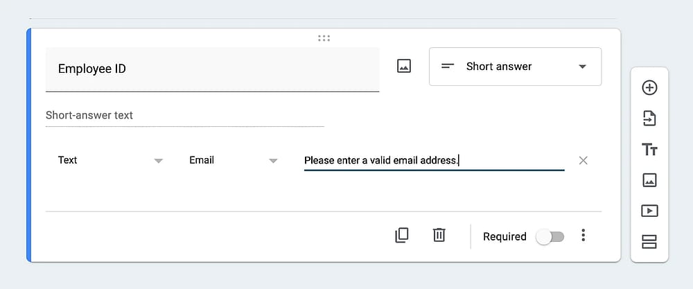 A question example with email address validation
