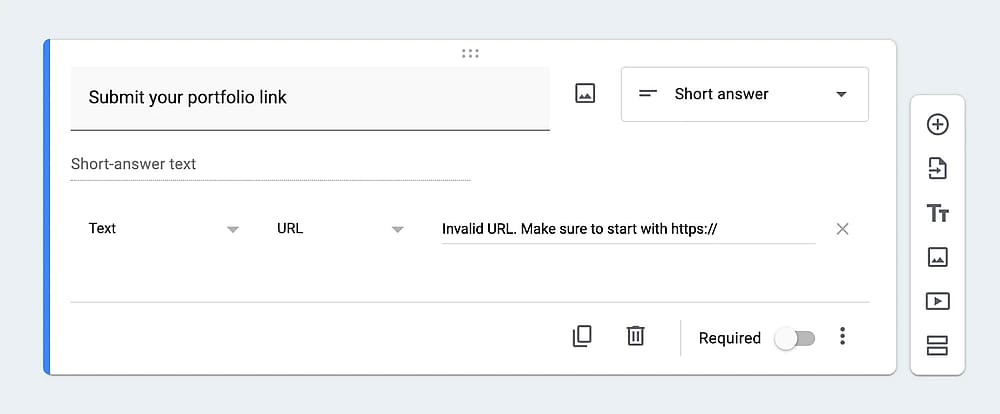 A question example with URL validation