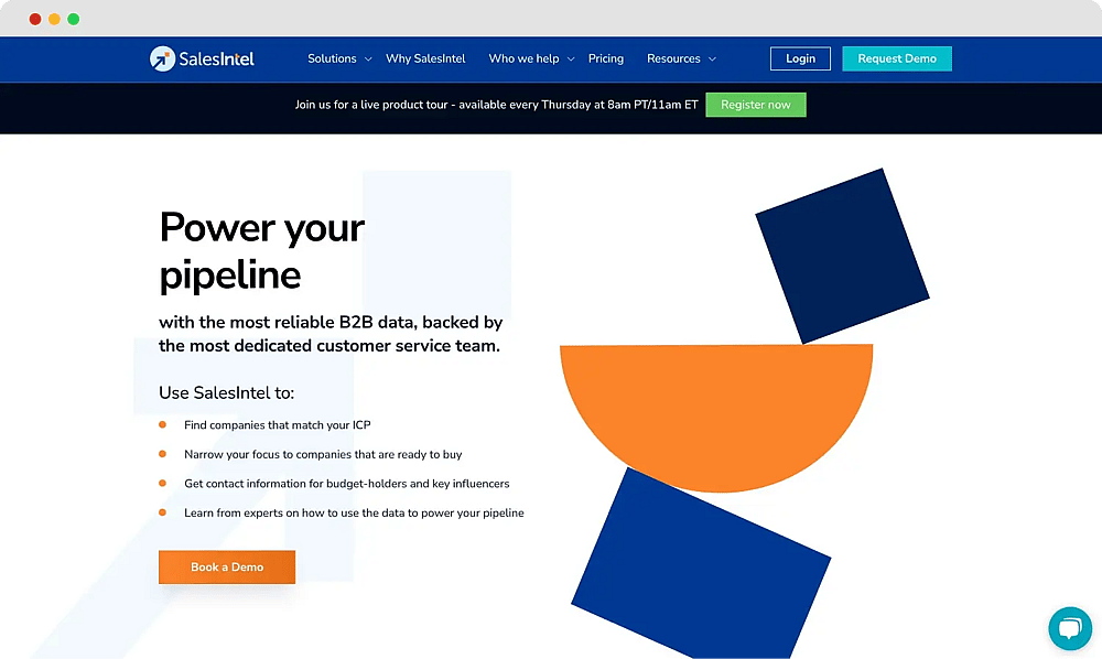 The homepage of SalesIntel