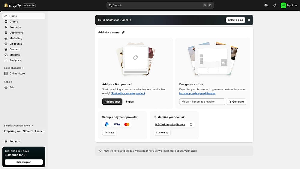 Workspace of Shopify