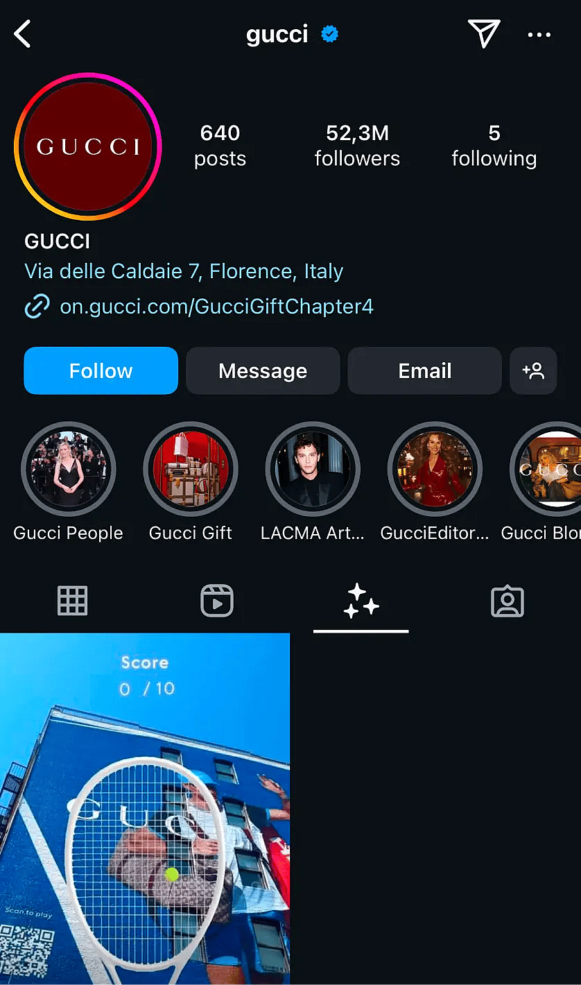 Filtro da Gucci no Instagram (Fonte: Conta do Instagram da Gucci)
