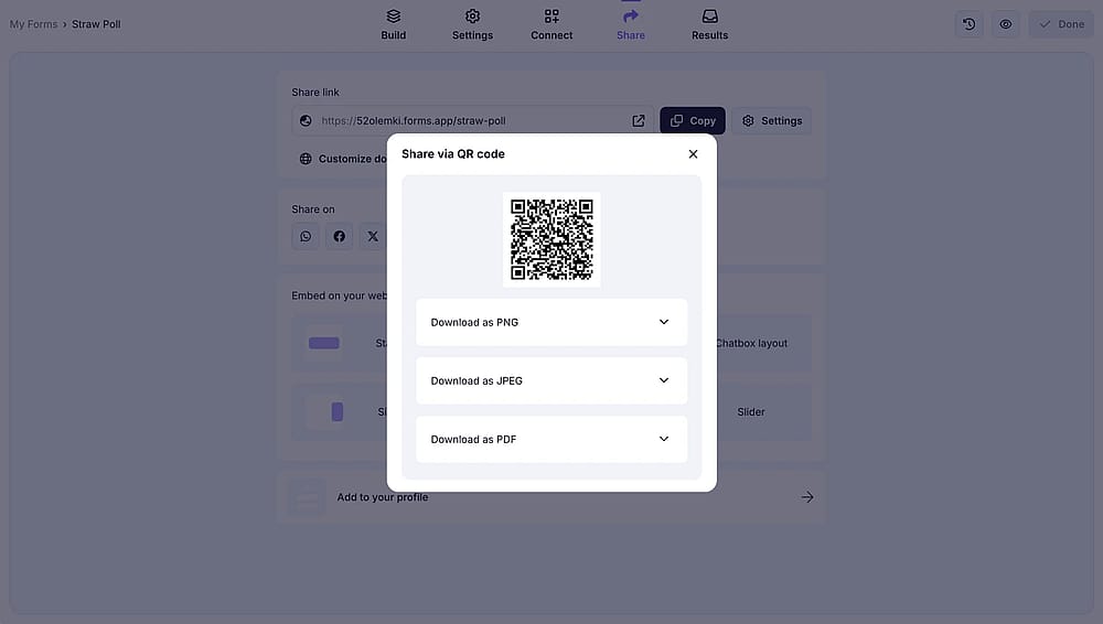 Compartilhe o código QR com seus respondentes