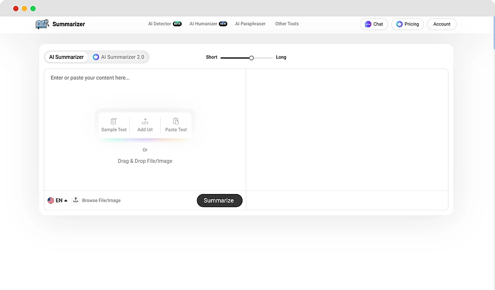 The homepage of Summarizer