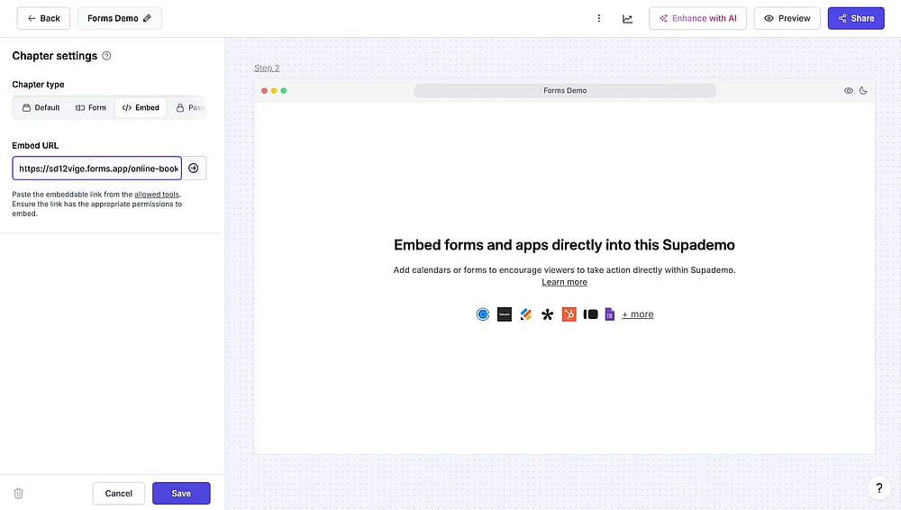 An image showing the “Embed” option, which you need to select, and the “Embed URL” area for you to embed your form link